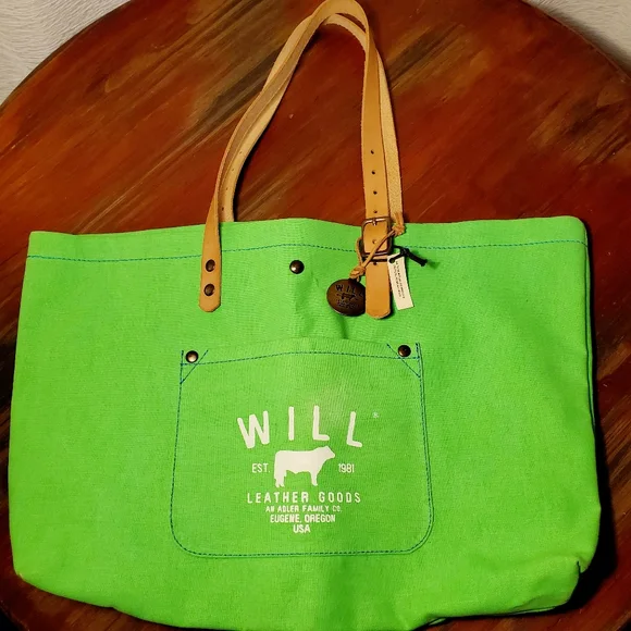 WILL Leather Goods Mint Green Canvas Tote Shoulder Bag - Picture 1 of 5